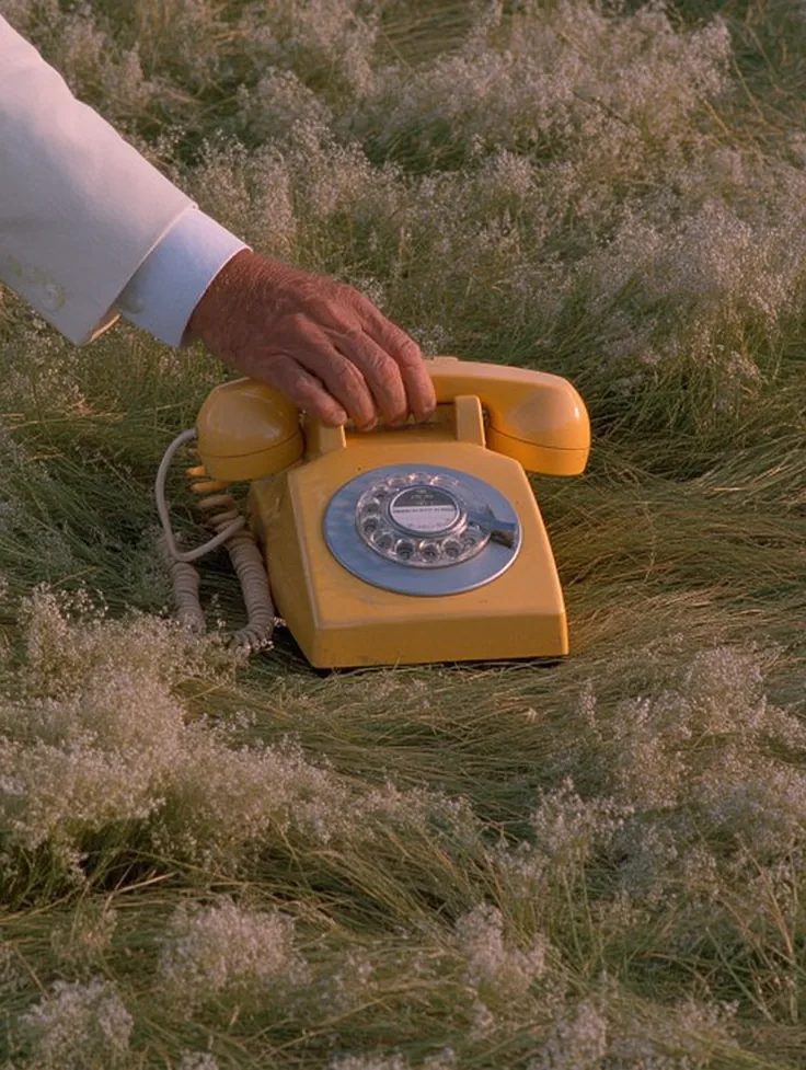 A telephone waiting in a field of wild grass