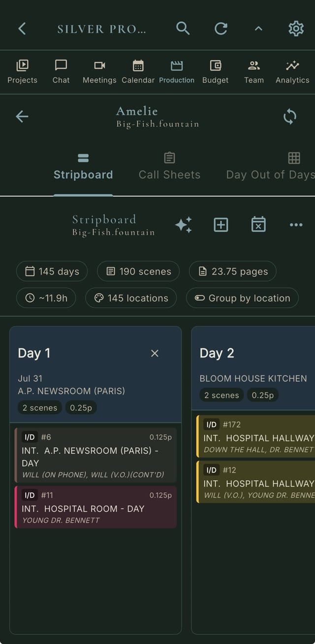 FLIK Studio stripboard and shooting schedule