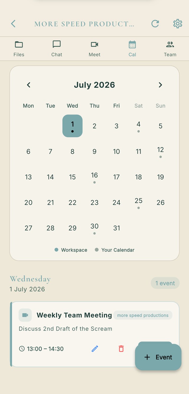 FLIK Studio shared calendar for scheduling a film production